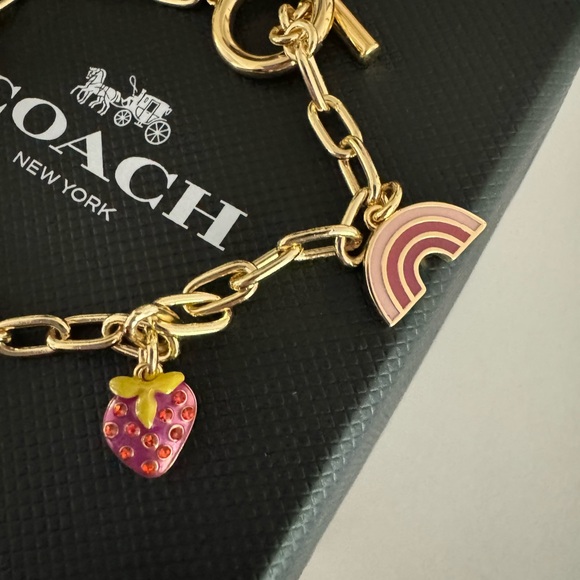 Gold COACH charm rainbow cherry strawberry bracelet - Picture 3 of 5